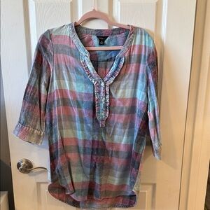 Intro Multicolor Plaid Ruffle Top